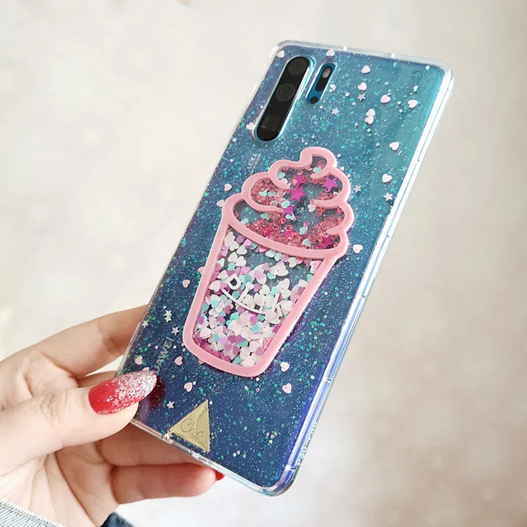 Case For Huawei P30 proP20 lite P10 P9 P8 P smart Plus selfie Cute Blingbling Ice Cream Glitter Quicksand Soft Back cover
