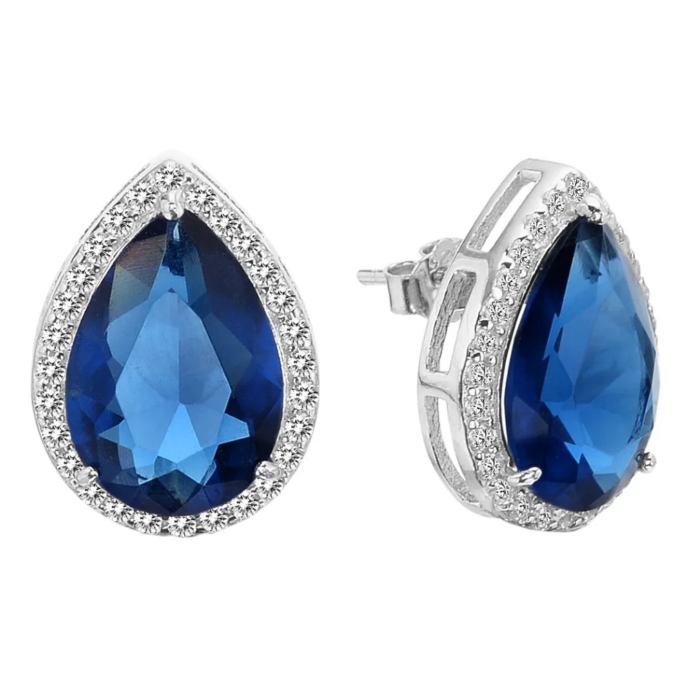 Белла 925 пробы Серебряный Синий шик Tear свадебные серьги капельки простой стиль