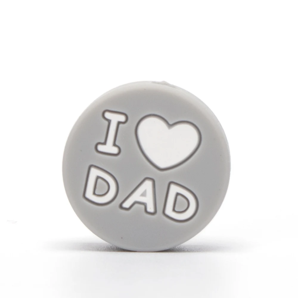 5 шт. круглые силиконовые бусы I Love Mom Dad 20 мм Ожерелье-прорезыватель бисер DIY BPA Free Perle Slicone Dentition Siliconen Kralen Toys - Цвет: Light Gray