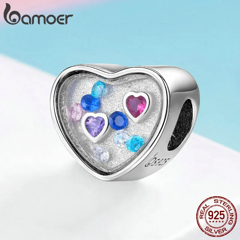 BAMOER Весенняя коллекция, 925 пробы, серебро, любовь, Сердце, цвет, циркон, бусины, подходят для браслетов и браслетов, сделай сам, ювелирные изделия BSC043