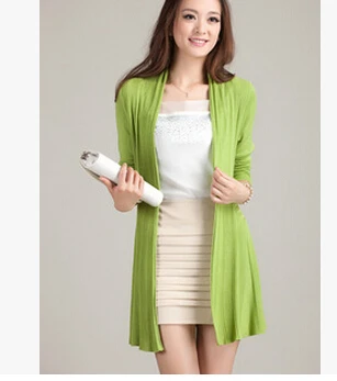 Женский кардиган трикотажное пальто весна осень свитер длинный вязаный женский