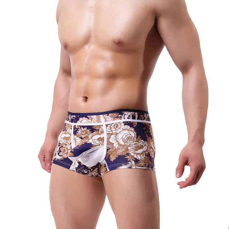 EXILIENS, мужское нижнее белье, боксеры, мужские, Cueca Masculina, хлопок, для геев, слон, ствол, модные принты, темно-синий, желтый, зеленый, размер M-XXL - Color: navy blue