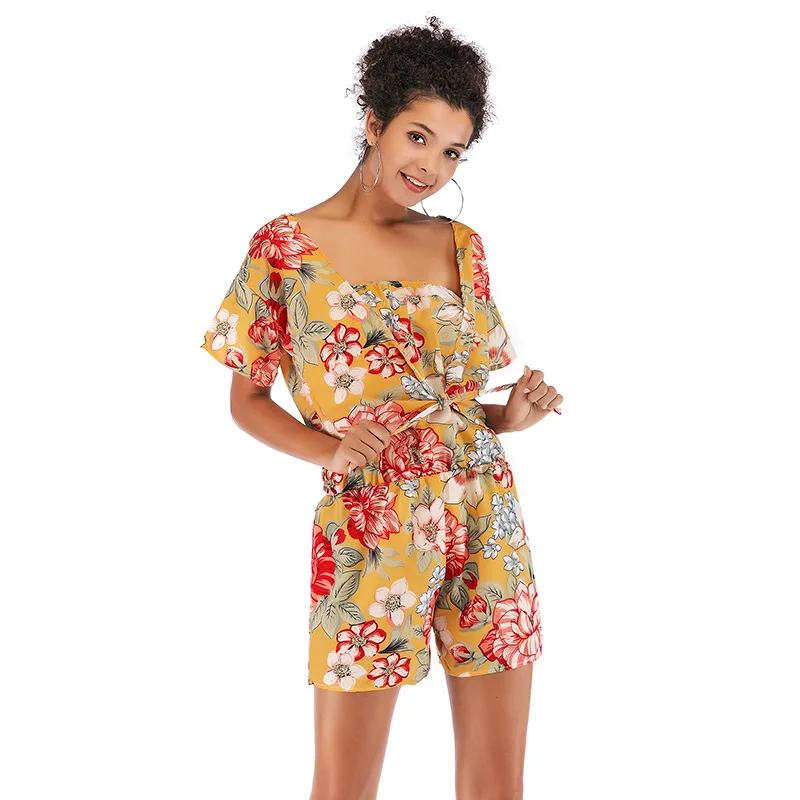 2019 хит продаж новый женский костюм с цветочным принтом шифоновые шорты короткими