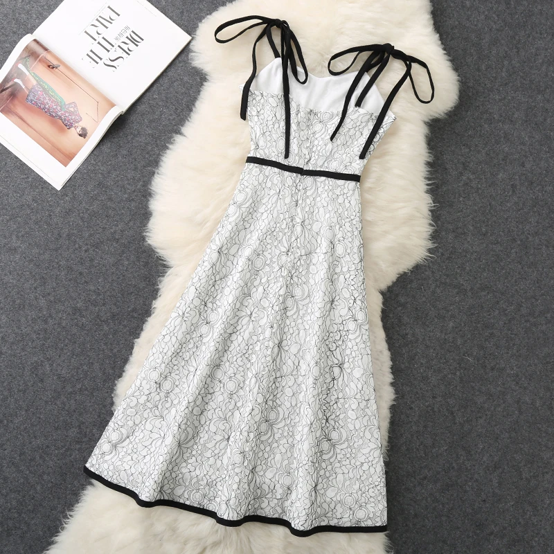 Fashion Lace Dress Elegant Women Mid-Calf Long Spaghetti Strap Slim Prom Party Summer 2018 Casual Beach Vestidos | Женская одежда