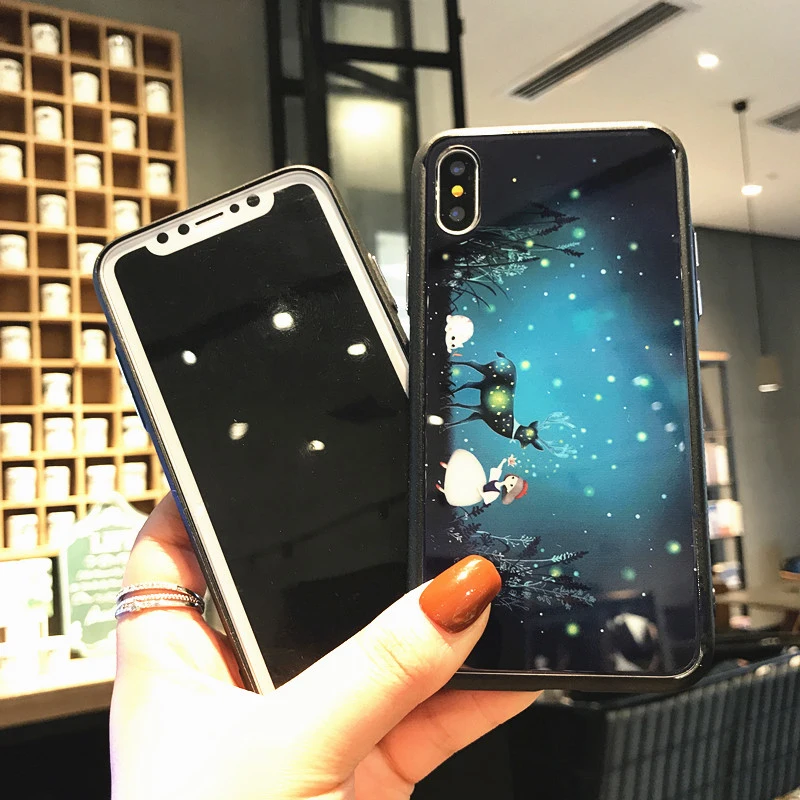 Beily Armor Tempered Glass Cover Case for iPhone X Cute Lovely Girl Swan Ultra Thin Shockproof 6 6S 7 8 Plus |