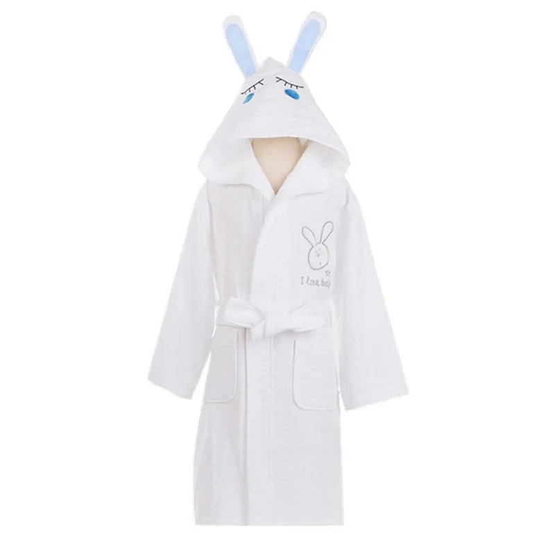 Boys Girls Bathrobe Waffle Robes Children's Bathrobes Kids Hooded White Blue Pink Sleepwear Lovely Rabbit Pajamas Gowns | Детская