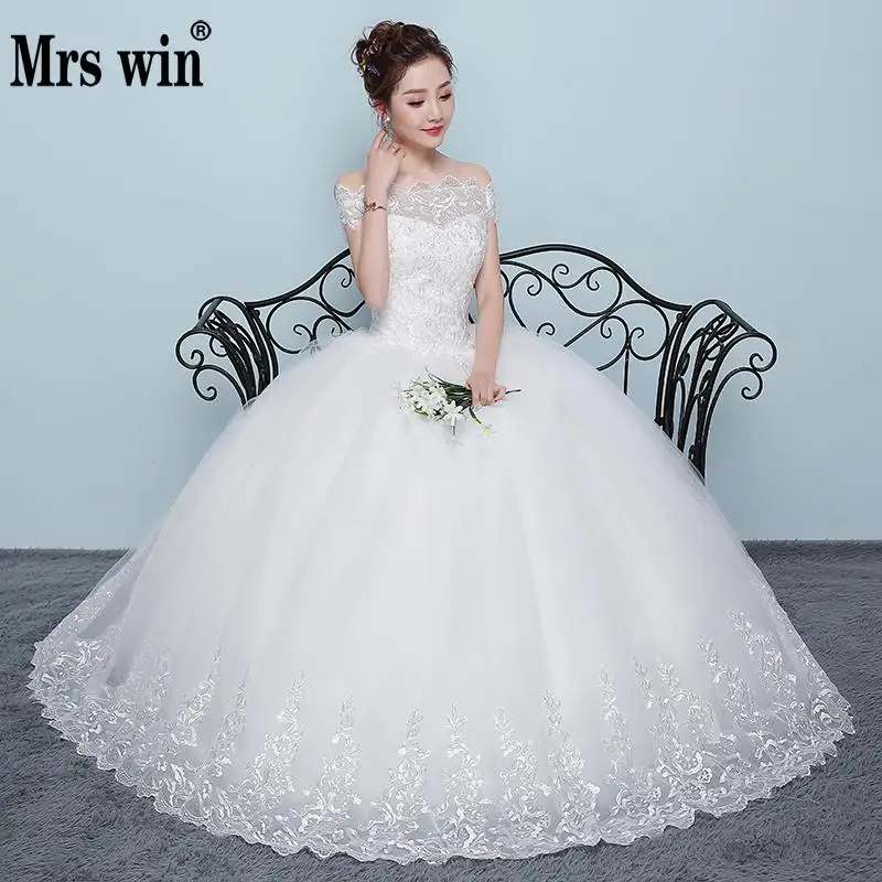 Свадебное платье Новинка Mrs Win Дешевое бальное платье с вырезом лодочкой и открытыми плечами, свадебные платья принцессы размера плюс Vestido De Noiva F