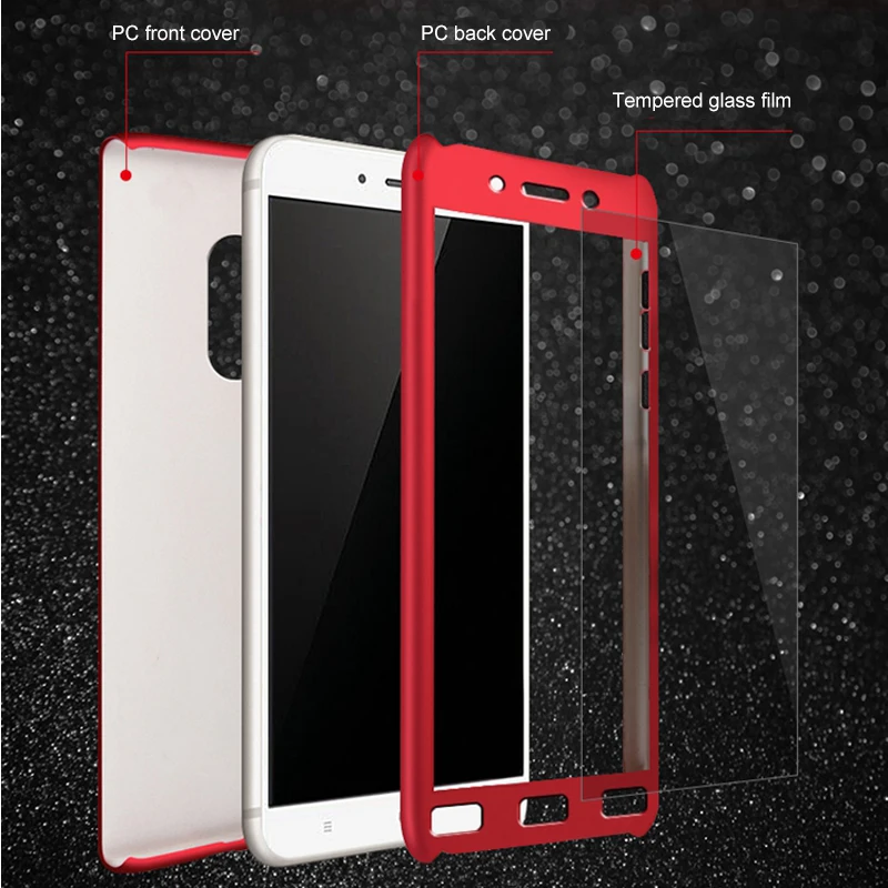 Aokin Coque For Xiaomi Redmi 4 4A Luxury Hard 360 Full Cover Protection Phone Case Note + Tempered Glass |