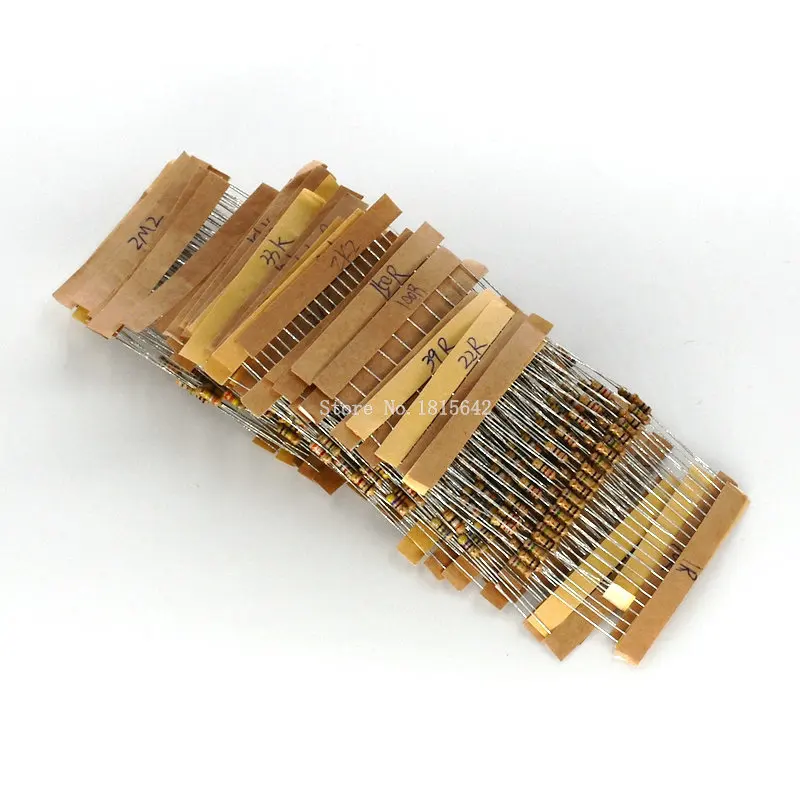 500 шт. 1/4 Вт 0,25 Вт 5% набор карбоновых пленочных резисторов сопротивление набор ассортимента выбор смешанных сопротивления 1 стробом 50 значений каждый 10 шт.