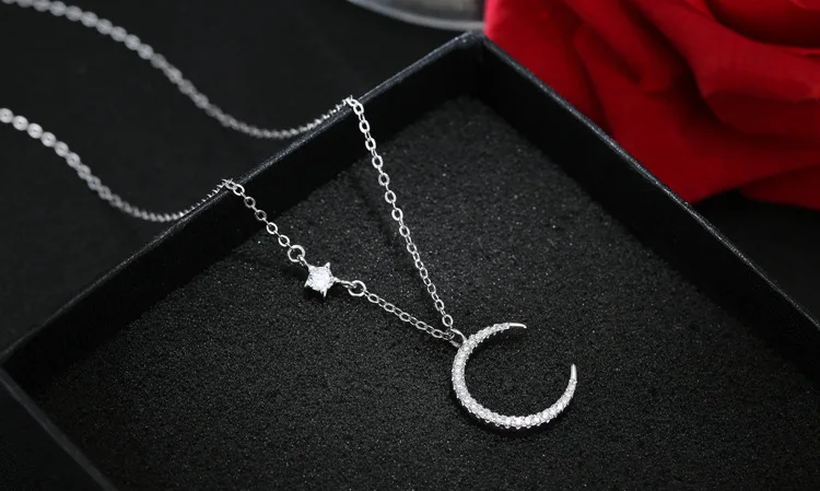 Shunyun стерлингового серебра 925 Crystal Moon Star Цепочки и ожерелья КУЛОН Серебряная