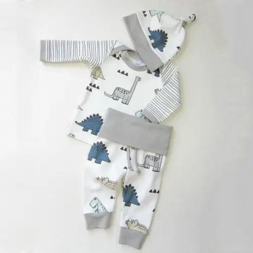 Spring Fall Style Cotton Newborn Clothes Infant Baby Boy Dinosaur Long Sleeve Shirt+Long Pants Hat Children 3Pcs Outfits |