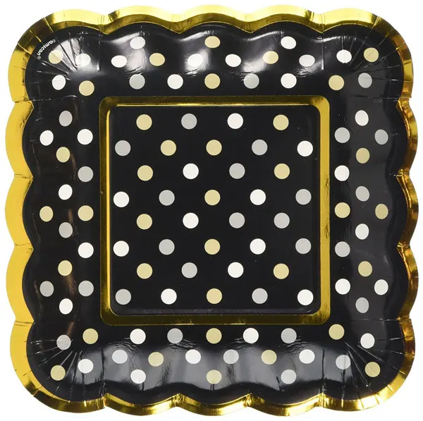 black dot12.5cm Полосы из золотистой фольги точка одноразовые столовые приборы бумажные тарелки для вечеринки чашки, ребенок, душ бумага для питья соломинки свадебные принадлежности - Цвет: black dot12.5cm