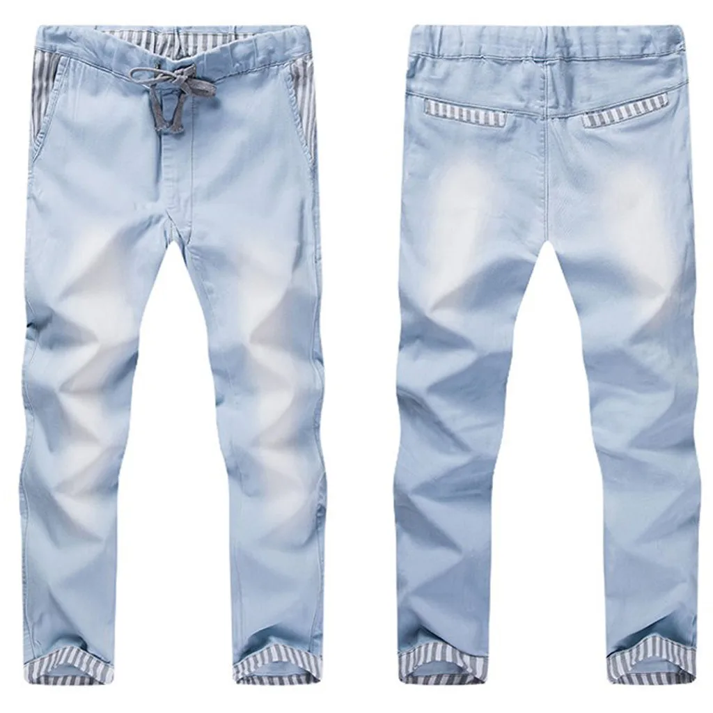 2019 плюс размер синие брюки на завязке для мужчин Slim Fit Hip Pop прямые мужские модные