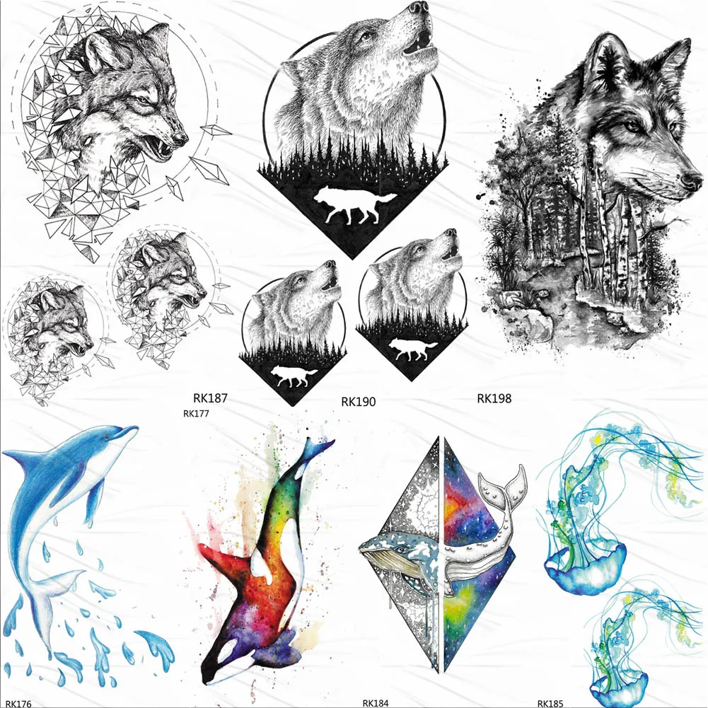 Временная тату наклейка OMMGO geometriwolf Howl черная маленькая фальшивая татуировка боди