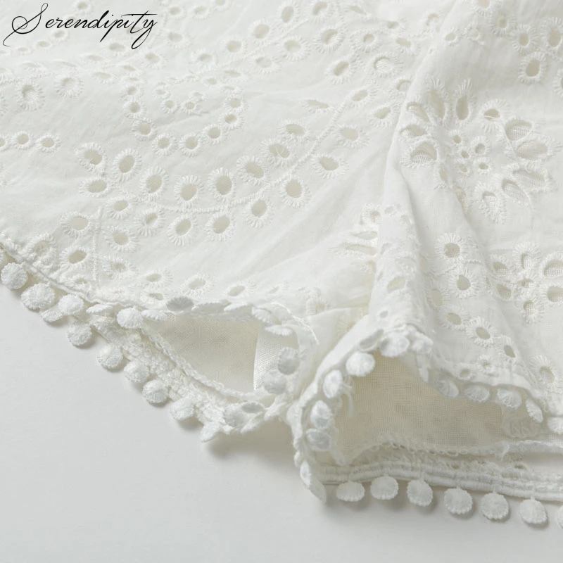 

Embroidery White Sexy Lace Women Playsuit Summer Backless Tassel Pompon Female Jumpsuits Rompers Ladies Short Elegant Jumpsuit