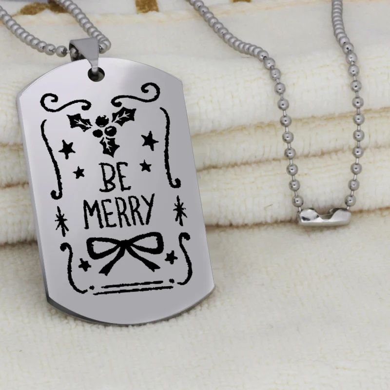 

Ufine Christmas gift jewelry be merry Bow pendant army card stainless steel custom necklace N4566
