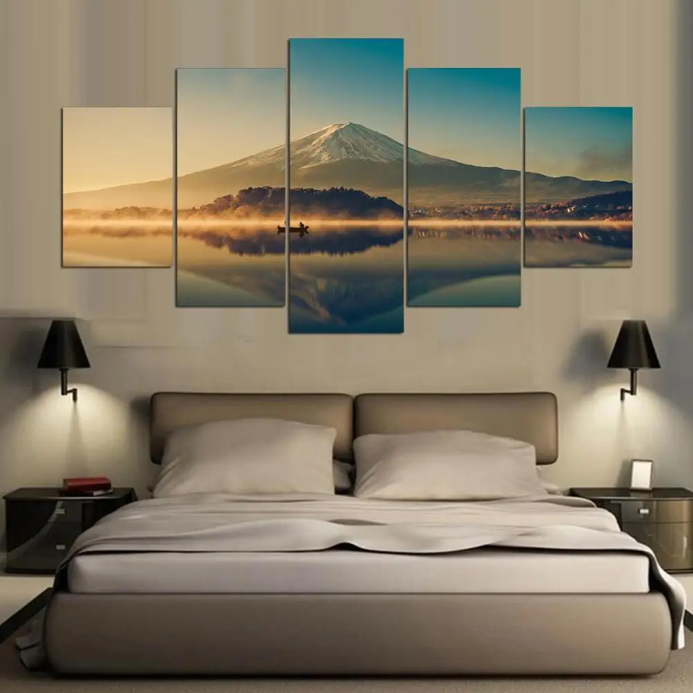 5 панелей современное настенное искусство Япония пейзаж живопись Fuji Гора и мир