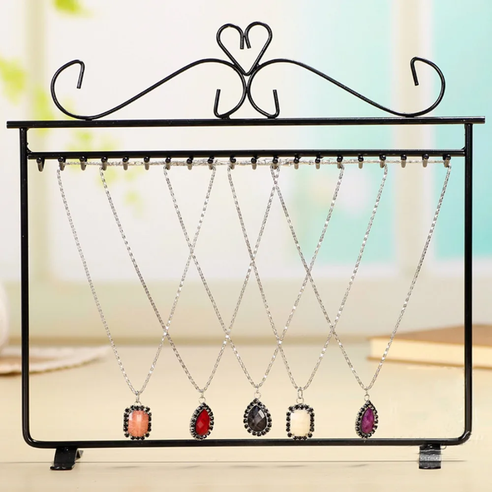 Single Layer 20 Hook Necklace Bracelet Hanger Holder Stand Organizer Jewelry Display Rack - Black