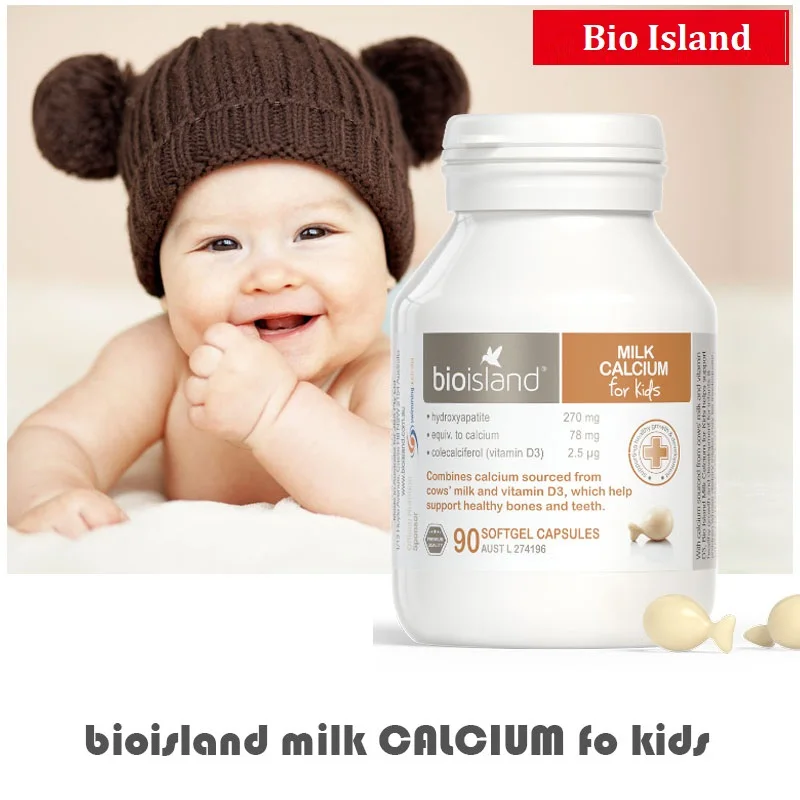 

Australia Bio Island Cow MILK CALCIUM Vitamin D3 supplements 90caps for Baby Kids Healthy Bones Teeth Growth Development