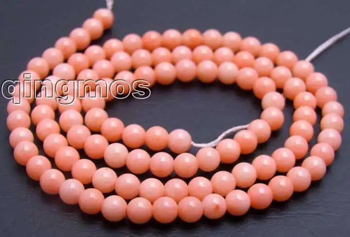 

Qingmos2 Natural 3 to 4mm Round high quality Pink Coral beads strand 15"-los413 Wholesale/retail Free ship