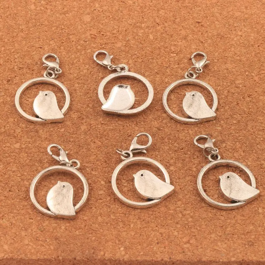 

80pcs zinc alloy Bird On Ring Clasp European Lobster Trigger Clip On Charm Beads C019 20.9x38.7mm