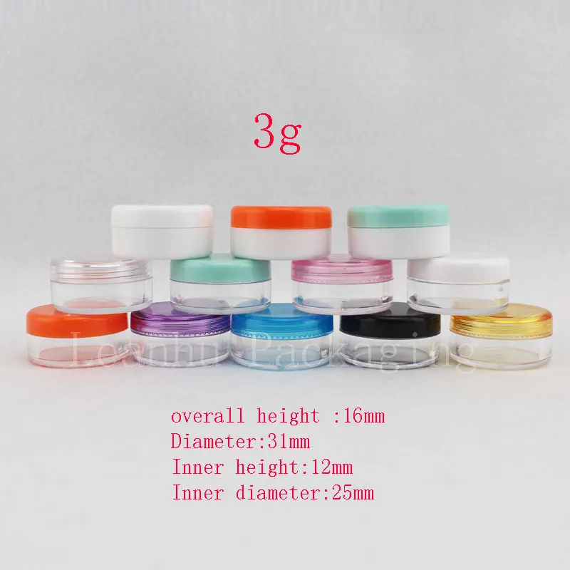 

3g X 196pc Empty Colors Plastic Cream Sample Container Small Nail Art Display Jar Cosmetic Packaging Bottle Clear Pot Can