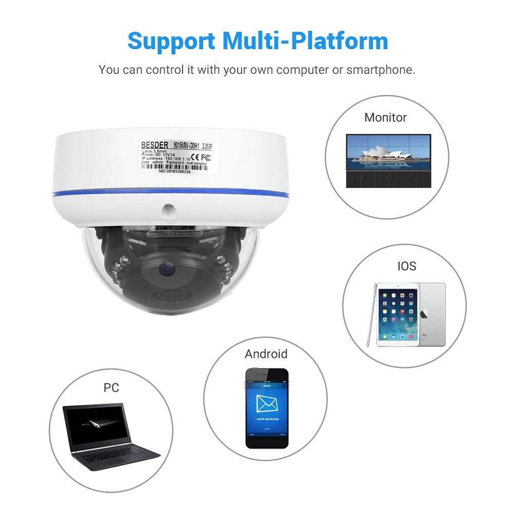 3MP 1080P IP камера Smart Security 3 6 мм Onvif ИК Ночное Видение купольная H.265 CCTV|Камеры
