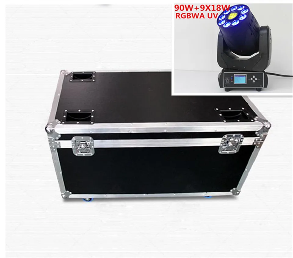 4 шт./лот с футляром для полетов 90 Вт + 9x18 RGBWA UV 6в1 Gobo LED движущаяся головная лампа 3