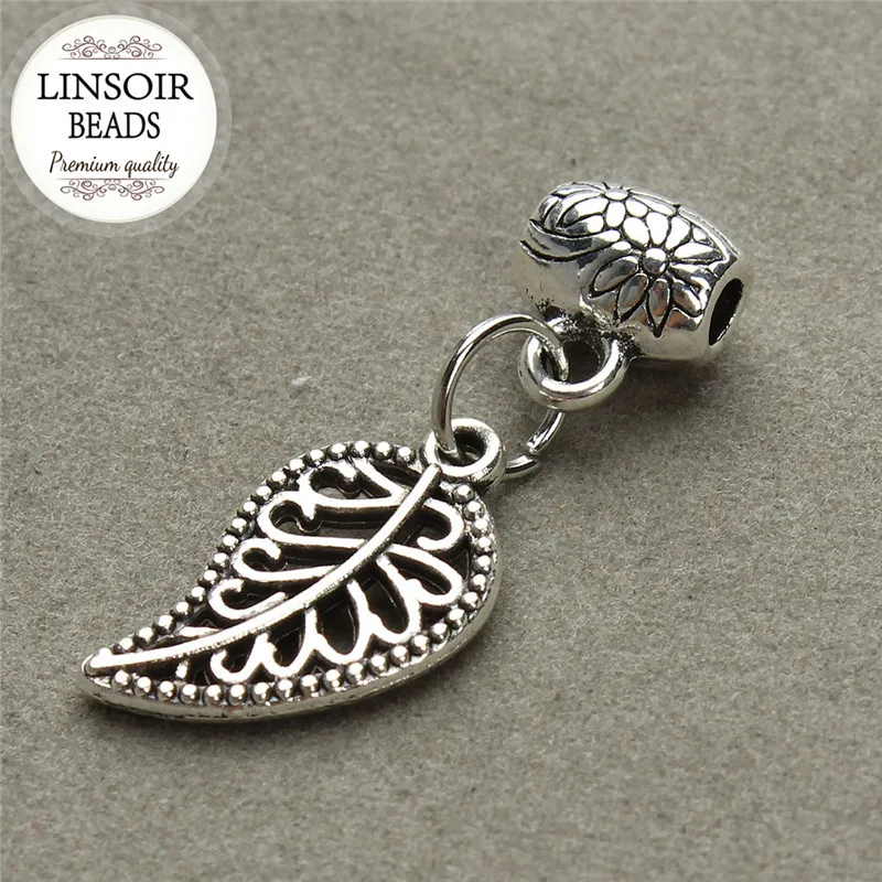 10 компл./упак. Висячие бусины с листьями амулеты античное золото/серебро подходят