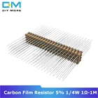 100 шт., карбоновый пленочный резистор 5% 14 Вт 0,25 Вт 1R-1M Ом 1 к 2,2 к 4,7 к 5,1 К 6,8 к 10 к 15 к Сопротивление 1% + 1% -1%, сделай сам, электронный