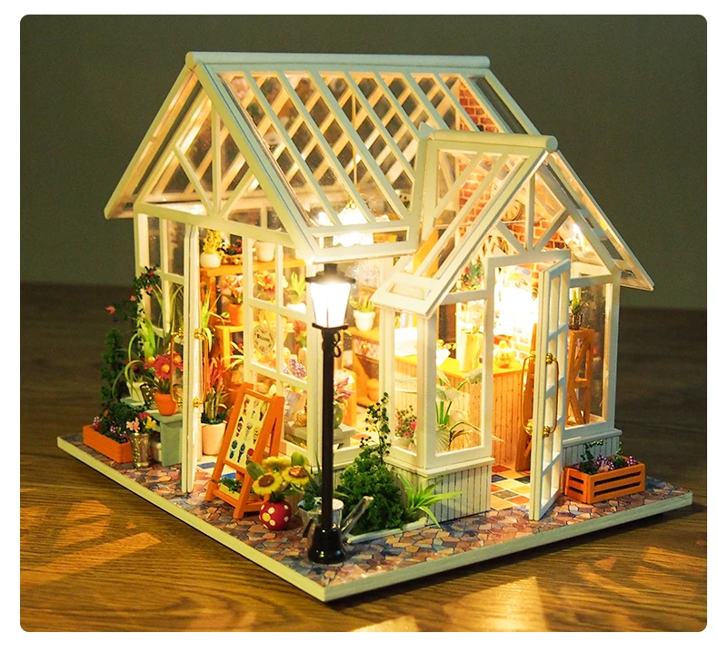 Cutebee DIY House украшения миниатюрные с мебель светодиодный музыкальный Пылезащитный чехол модели, строительные блоки, игрушки для детей, Casa De Boneca A68E