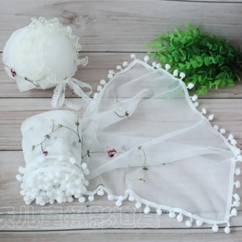 

Newborn Photo Prop Hat Handmade Baby Girl Wrap Layer Set Infant Lace Ruffle Wrap and Hat Vintage Baby Outfit Photography Props