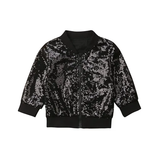 Черный Новинка года; модное крутое пальто на молнии с блестками для маленьких девочек; Верхняя одежда; теплая куртка; топы; одежда - Цвет: Черный