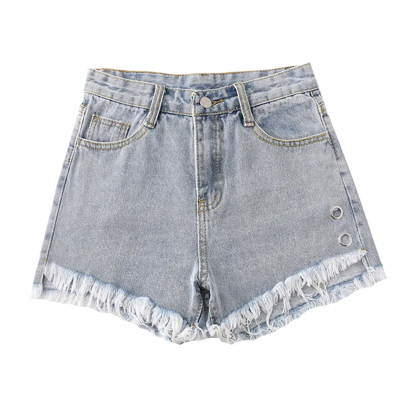 Xisteps Women High Waist Slim Short Jeans Boyfriend Loose Summer Street Wear Plus Size Hot Sexy Ripped Light Blue