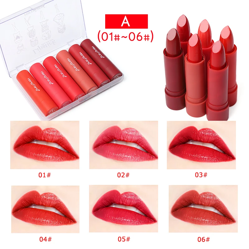 6Pcs/Set Matte Lipstick Easy To Wear Long-lasting Waterproof For Women Sexy Lips Color Cosmetics Lipsticks Velvet Lip Makeup |