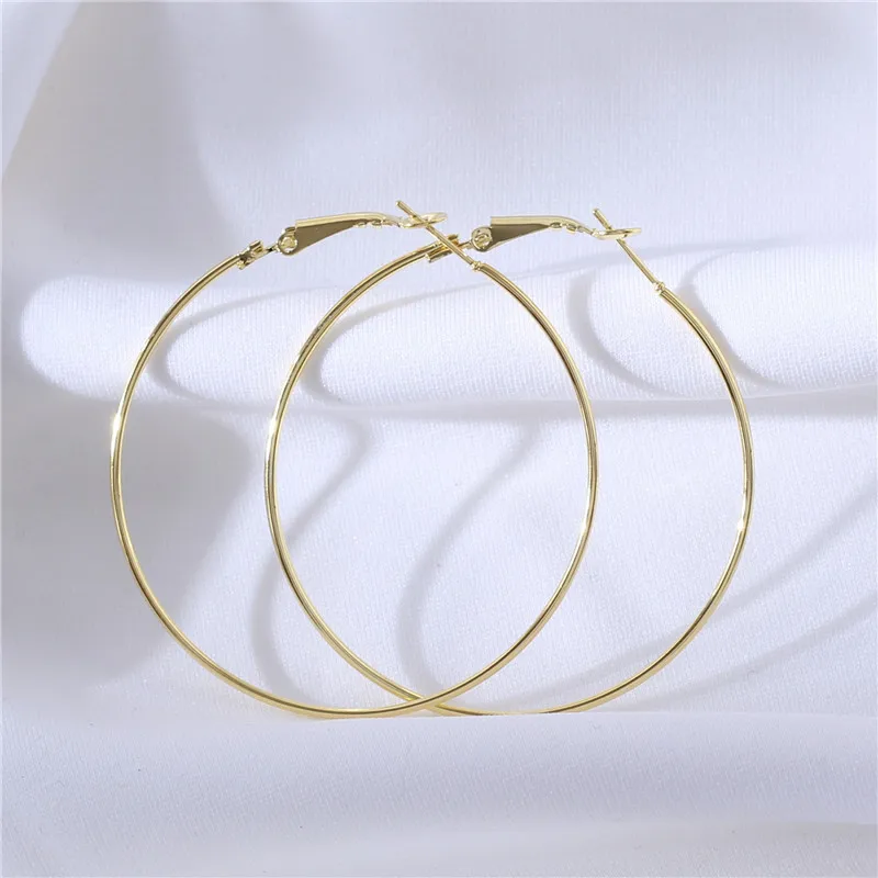 Gold40mm Шарм ювелирные украшения серьги в виде колец, 30/40/50/60 мм моды простой золотистый круглые серьги-кольца для Для женщин вечерние подарок - Окраска металла: Gold40mm
