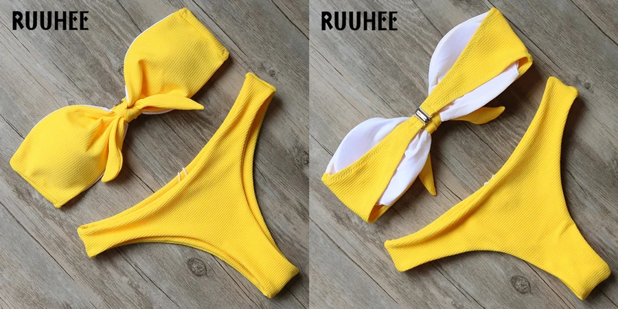 RUUHEE, однотонный комплект бикини, купальник для женщин, Бразильское бикини,, купальник, купальный костюм, пуш-ап, пляжная одежда с подкладкой, бикини