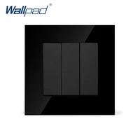 wallpad luxury 3 gang 1 way black crystal glass 8686mm wall button power switch free shipping