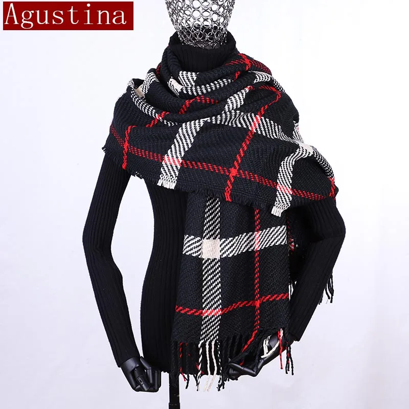 luxury scarfs fashion Plaid winter scarves poncho femme red Stripe knitted tassel scarf for women Black shawl schal pink scraf |