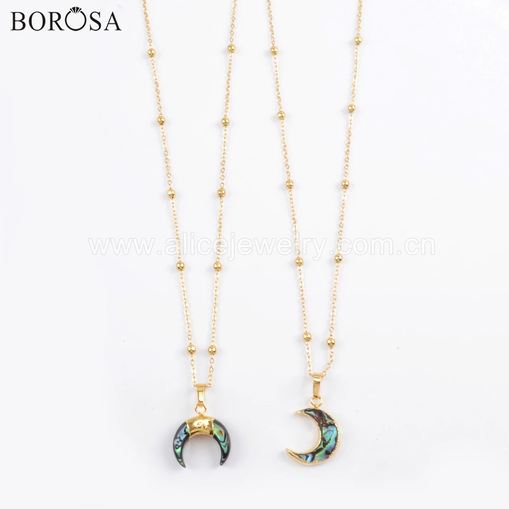 

BOROSA 5PCS Gold Electroplated Crescent Natural Abalone Shell Necklace 20inch Horn Natural Shell Bead Chains Jewelry G1717