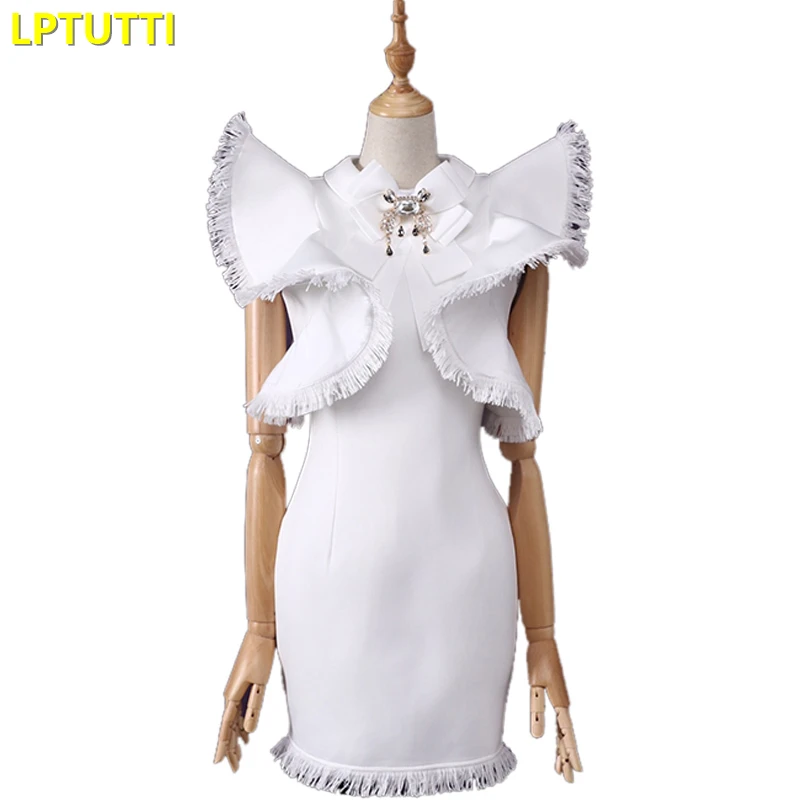 Белый LPTUTTI кисточкой Ruched Новые Сексуальные женские праздничные элегантные вечерние платья для выпускного вечера Необычные Короткие Роскошные вечерние платья - Цвет: Белый