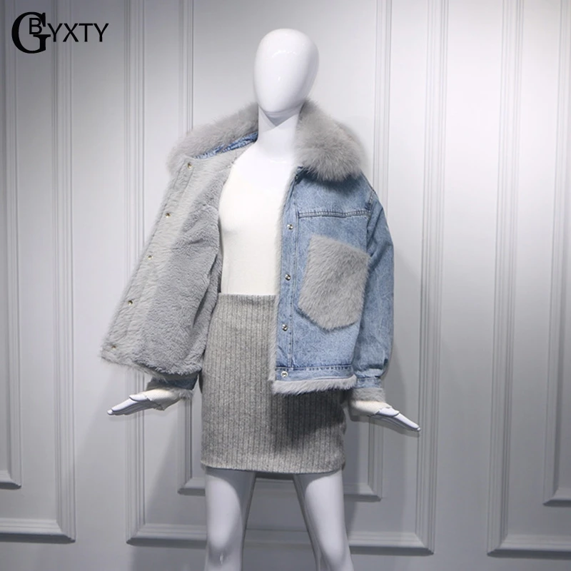 Женская джинсовая куртка GBYXTY свободная флисовая бойфренд с воротником из