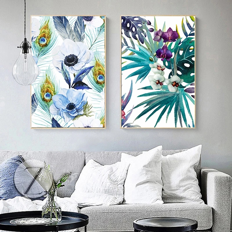 Nordic Plant Heaven Bird Canvas Painting Purple Flower Posters Prints for Living Room Romantic Wall Art Picture Affiche Salon | Дом и сад