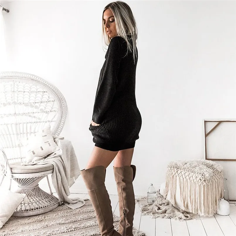 Качественное Модное теплое женское трикотажное платье Vestidos джемпер с круглым