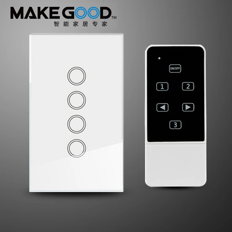 Makegood US/AU 4 банды 1 способ Смарт-переключатель, Хрустальная стеклянная панель сенсорный выключатель света, беспроводной пульт дистанционного управления переключатель для умного дома