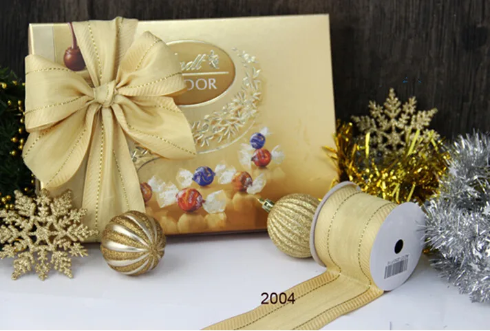 Рождественская Золотая хлопковая лента N2004 63 мм подарочная упаковка проводная