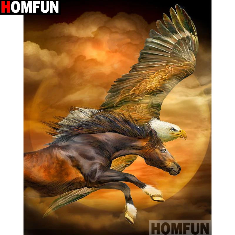 Алмазная 5D Вышивка HOMFUN Орлиная лошадь картина из квадратных/круглых страз сделай