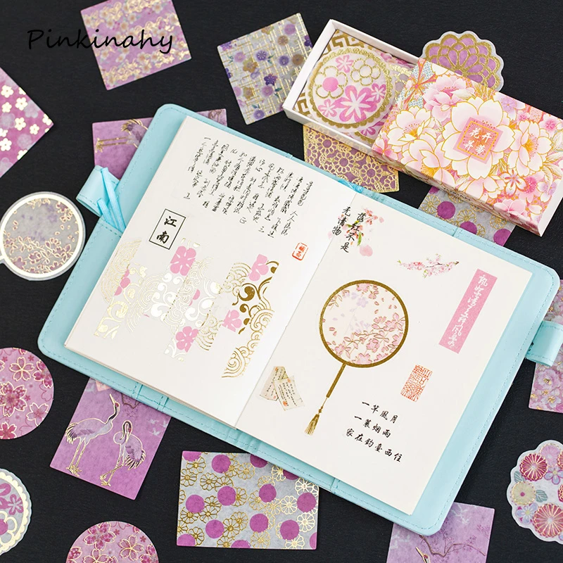 60 листов в японском ретро Стиль Sakura золочение Стикеры украшения дневник стиле