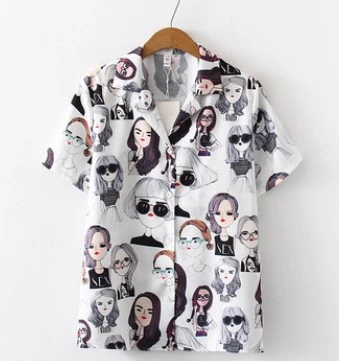 short white Весна осень новая женская мода красивый принт длинный рукав отложной воротник офисные повседневные рубашки Блузы Свободные топы Блузы - Цвет: short white
