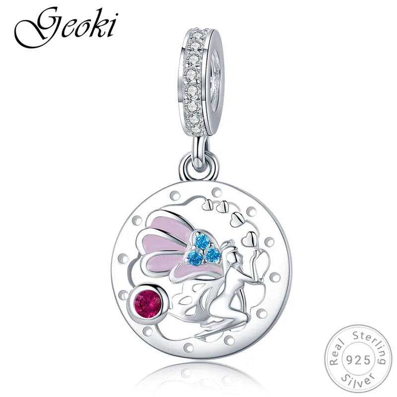 Geoki 925 пробы, серебряный, синий, земля, астронавт, самолет, талисманы, подходят к оригиналу Pandora, браслет, якорь, перо, Русалка, Бабочка, бусины - Цвет: GSCC826-1